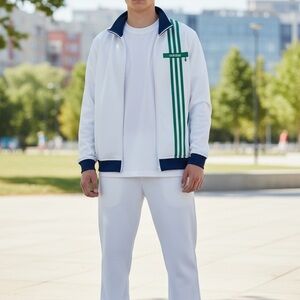 Adidas White Jacket with Green and Blue Accents
